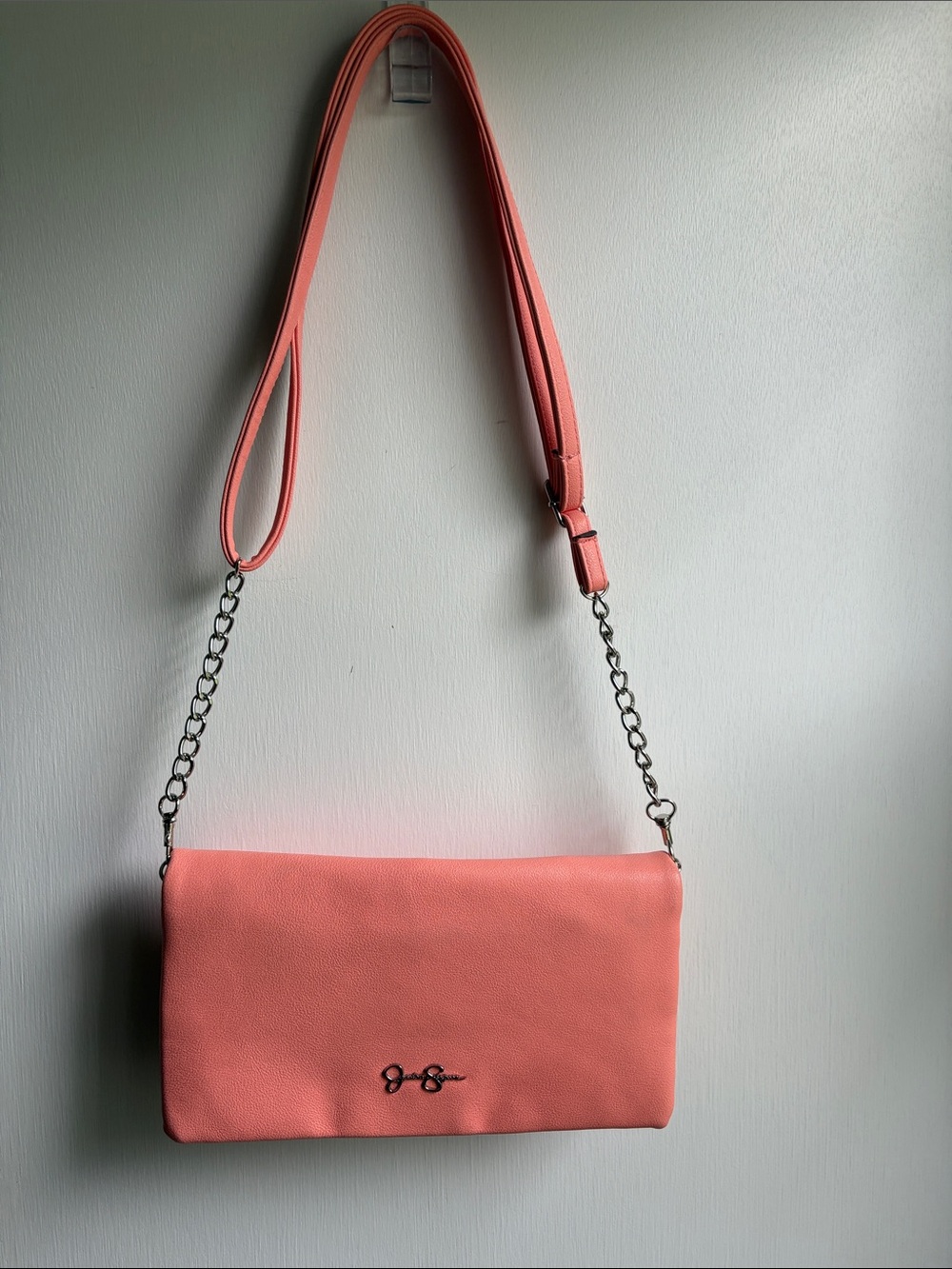 Jessica Simpson Coral Pink Crossbody with Chain Accent